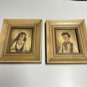 Vintage "Elena & Chico" Prints by Anne Allaben, Professionally Framed. Wood
